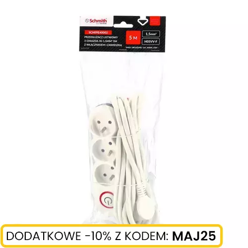 Listwa zasilająca 3 gn. 3x1,5mm 5m, Długość: 5, Liczba gniazd: 3 Schmith