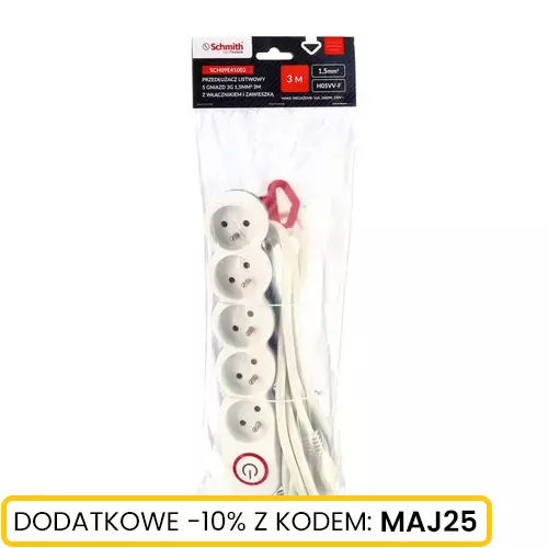 Listwa zasilająca 5 gn. 3x1,5mm 3m, Długość: 3, Liczba gniazd: 5 Schmith